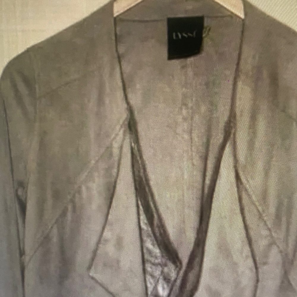 Lysse Womens Grey Silver Metallic Soft Faux Suede Open Front Blazer Medium